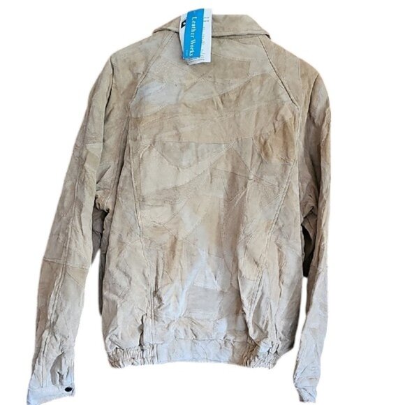 NWT Leather Works vintage Men's Tan  genuine leather patchwork Jacket zipper 3XL - Picture 3 of 15